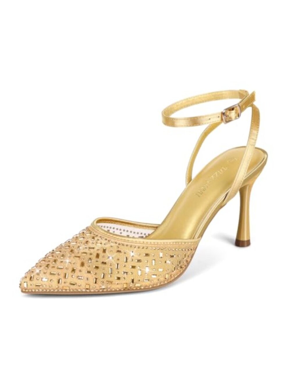 Womens Cienna Stiletto Pumps Pointed Toe Mesh Rhinestone Ankle Strap Dress Heels